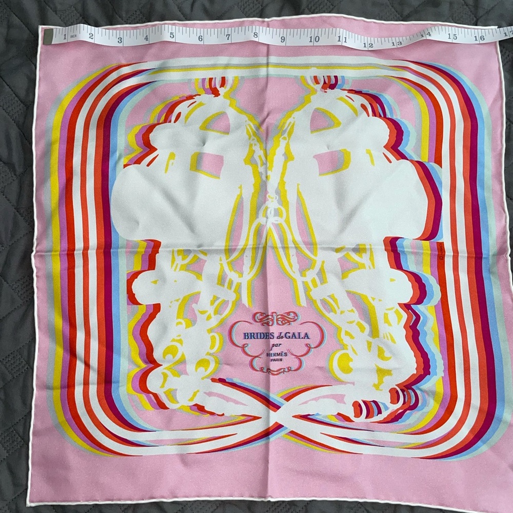 Hermes Silk Brides de Gala Shadow Pocket Square Rose Pale Blanc